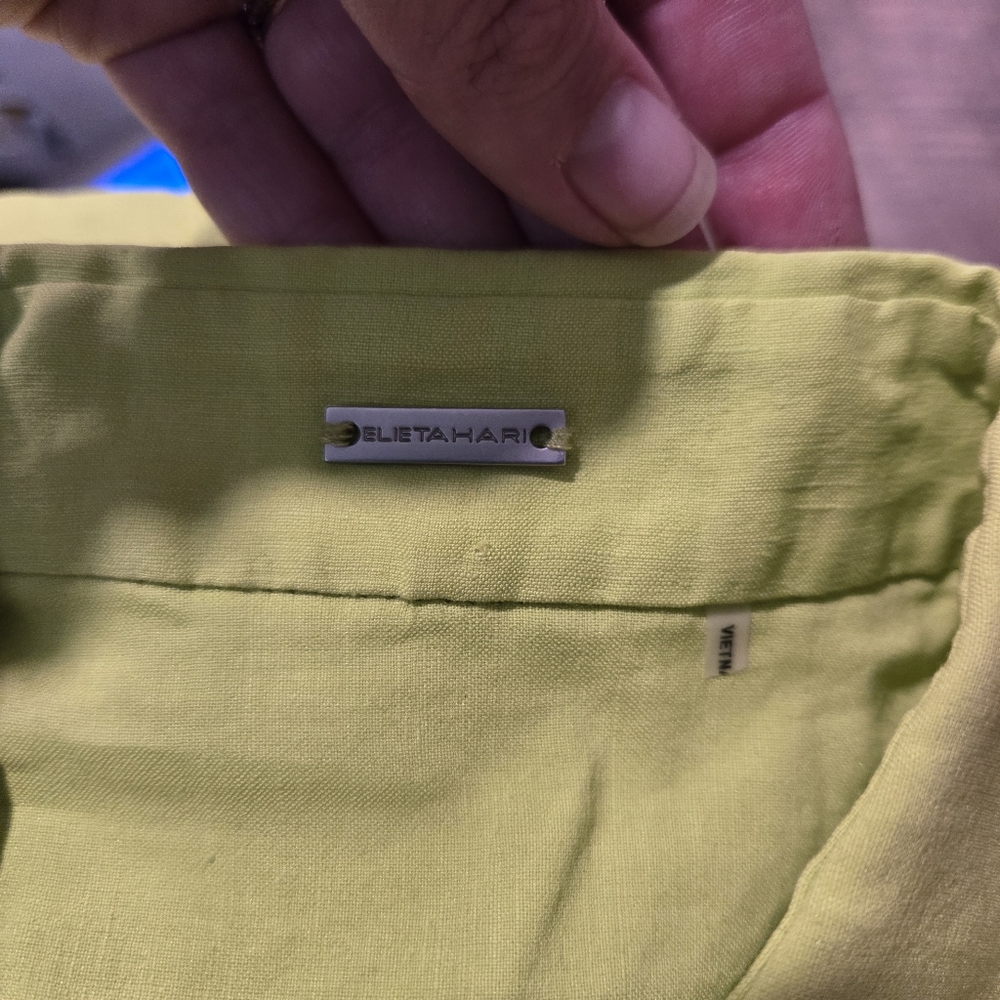 Elie Tahari Gianna Shirt Dress Chartreuse Neon Green Linen Preppy Pockets Casual - Picture 4 of 13